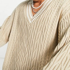 2022 Lehilahy Long Sleeve Cable Knitted Sweater ho an'ny lehilahy