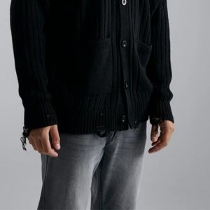 Prevelik pleten moški pulover z dolgimi rokavi in ​​rebrastimi rokavi po meri
