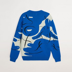 2023 Tane Blue Crew Neck Sweater ma foliga Outline Design