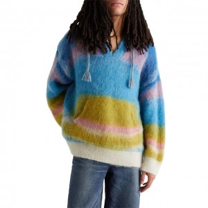 Men’s Brushed Jacquard-Knit Mohair Hoodie Pullover Custom logo Knitted Sweater