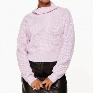 Sieviešu brīvi džemperi ar biezu purpursarkanu apkakli