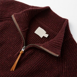 Pánsky štvrtkový pletený sveter na zips s výstrihom