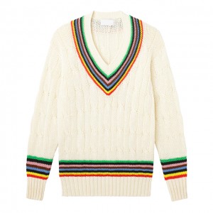 Omenala Oversize Cable Knit Sweater Maka ụmụ nwoke Multiple Stripe Pullover