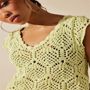 Vakadzi zhizha V Neck Sleeveless Crochet Solid Tangi Pamusoro