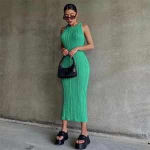 Women’s Sexy Knitted Ribbed Bodycon Maxi Dress Crew Neck Sleeveless Slim Party Club Tank Long Dresses