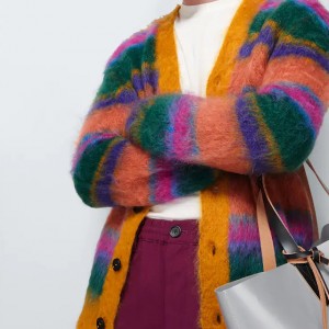 စိတ်ကြိုက် Knit Sweater အမျိုးသား Jacquard Mohair Cardigan အင်္ကျီ