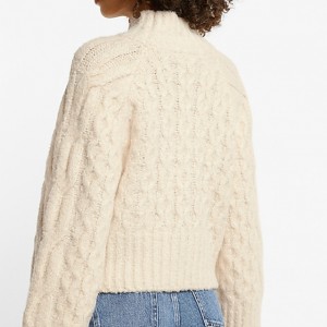 Twist pulover, ženski mlečno bel pulover s pol visokim ovratnikom