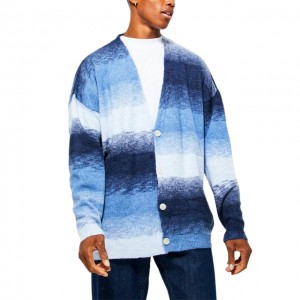 Sweater Knitwear Logo Cardigan Pria Lengan Panjang Kustom Musim Dingin