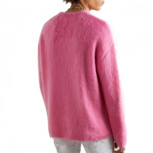 Novi modni muški ružičasti pulover od mohera. Pleteni džemper s prilagođenim logotipom