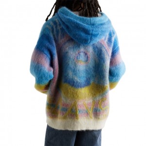 Txiv neej Brushed Jacquard-Knit Mohair Hoodie Pullover Custom Logo Knitted Sweater