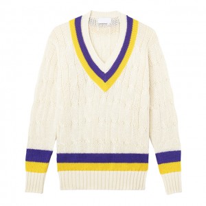 Sweater Knit Cable Oversize Custom For Men Pullover Multiple Stripe