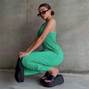 Women’s Sexy Knitted Ribbed Bodycon Maxi Dress Crew Neck Sleeveless Slim Party Club Tank Long Dresses