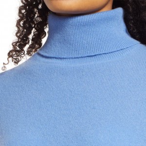 pulover nežen odebeljen enobarvni pulover z ovratnikom iz kašmirja