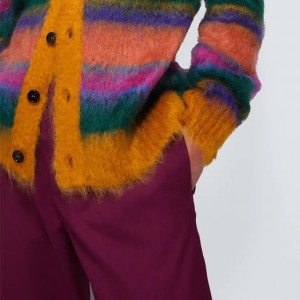 Custom knit baju haneut Lalaki Jacquard Mohair Cardigan baju haneut