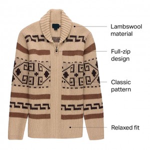 Sweater Knitted Jacquard Custom Lalaki sareng Cardigan Seleting