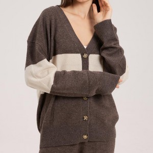 Teplý hnedý kašmírový pletený kardiganový dámsky sveter