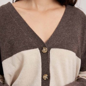 Warm brown cashmere knit cardigan women sweater