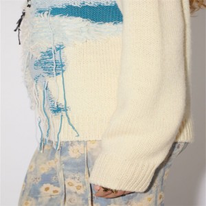 Jersey de lana de manga larga con cuello redondo para mujer con intarsia