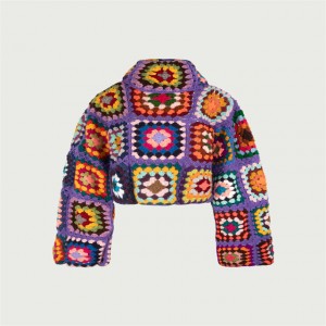 Dharbaaxo Gacmo-Dheer oo Culus oo Turtleneck Dabaqa Crochet Sweater