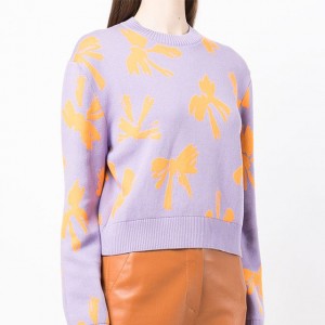 Hot sale woman jacquard sweater with long sleeve and crew neck