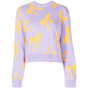 Hot sale woman jacquard sweater with long sleeve and crew neck
