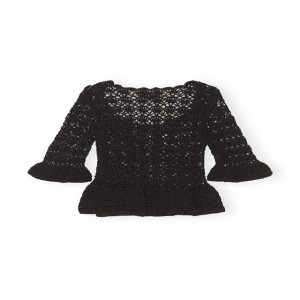 موسم گرما کے سیاہ لوٹس کف Crochet اوپر پل اوور سویٹر خواتین کے