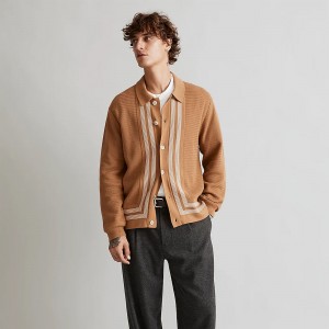 DIY cardigan men formal cardigan sweater for men striped design new fashion long sleeve knitted sweater high quality coat