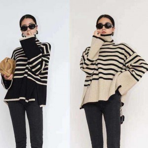 Bagong Autumn Winter Fashion Loose Stripe Turtleneck Pambabaeng Pullover Sweater Top para sa Babae