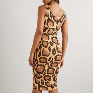 Leopardo rašto žakardo spalvos mezgimo suknelė be rankovių