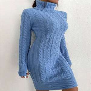Winter Custom Female Cable Slim Fit Turtleneck Knit Dresses