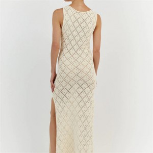 Wahine Sexy Perspective Crochet Hollow Slit Roa Knitted Dress