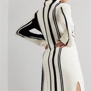 Contrast Color Stripe High Neck Long Sleeve Casual Knit Dress