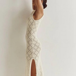 Wahine Sexy Perspective Crochet Hollow Slit Long Knitted Dress