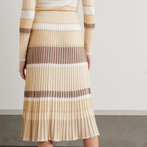 Beige Metallic striped ribbed-knit midi skirt