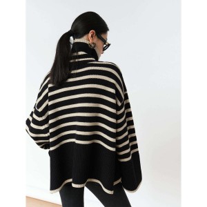 New Autumn Winter Fashion Loose Stripe Turtleneck Women’s Pullover Sweater Top for Women