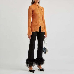Stickade tillverkare anpassade ribb elegant casual kofta kvinnor lös tröja för höst vinter stickad tröja kofta kvinnor