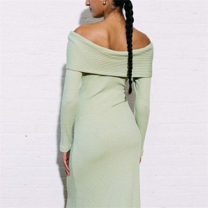 Off-Shoulder One Shoulder Light Green FashionKnitting Dress