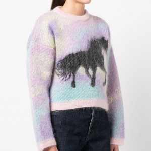 This is a real woman’s jumper with a round neck