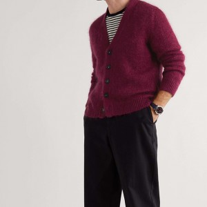 Sweater lengan panjang custom sweater burgundy kualitas tinggi Untuk pria