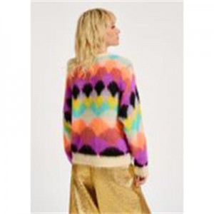 អាវយឺតចម្រុះពណ៌ផ្ទាល់ខ្លួន Intarsia Knitted Women Winter Sweater Pullover