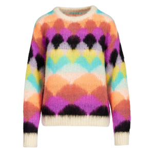 Omenala Multicolor Scallop Intarsia Knitted Women Winter Sweater Pullover