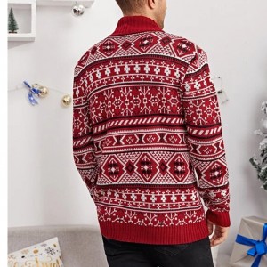 Sweater Lengan Panjang Pria Slim Fit Sweater Pullover Rajut Kerah Selendang Cetak Natal