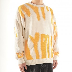 Suéter de gran tamaño hecho punto manga larga de encargo de los hombres de la moda del telar jacquar de la letra de los géneros de punto del jersey