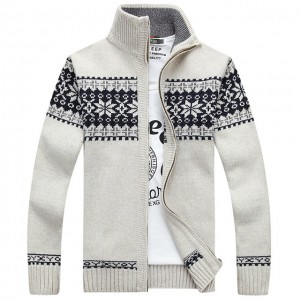 Men’s high collar jacquard knitted cardigan sweater