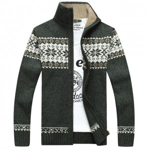 Kāne kolar kiʻekiʻe jacquard knitted cardigan sweater