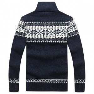 पुरुषांचे उच्च कॉलर जॅकवर्ड विणलेले कार्डिगन स्वेटर