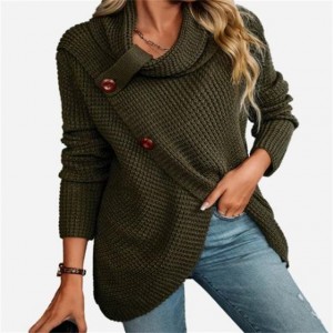 Seneste Special Design Ensfarvet rullekrave Dame Pullover Sweater