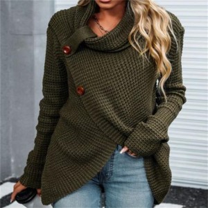 Suéter pulôver feminino com gola alta de cor sólida com design especial mais recente