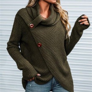 Jaunākais īpaša dizaina vienkrāsains sieviešu džemperis ar apkakli