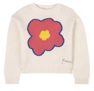 Balts džemperis, ziedi Intarsija, adīts silts plāns sieviešu džemperis